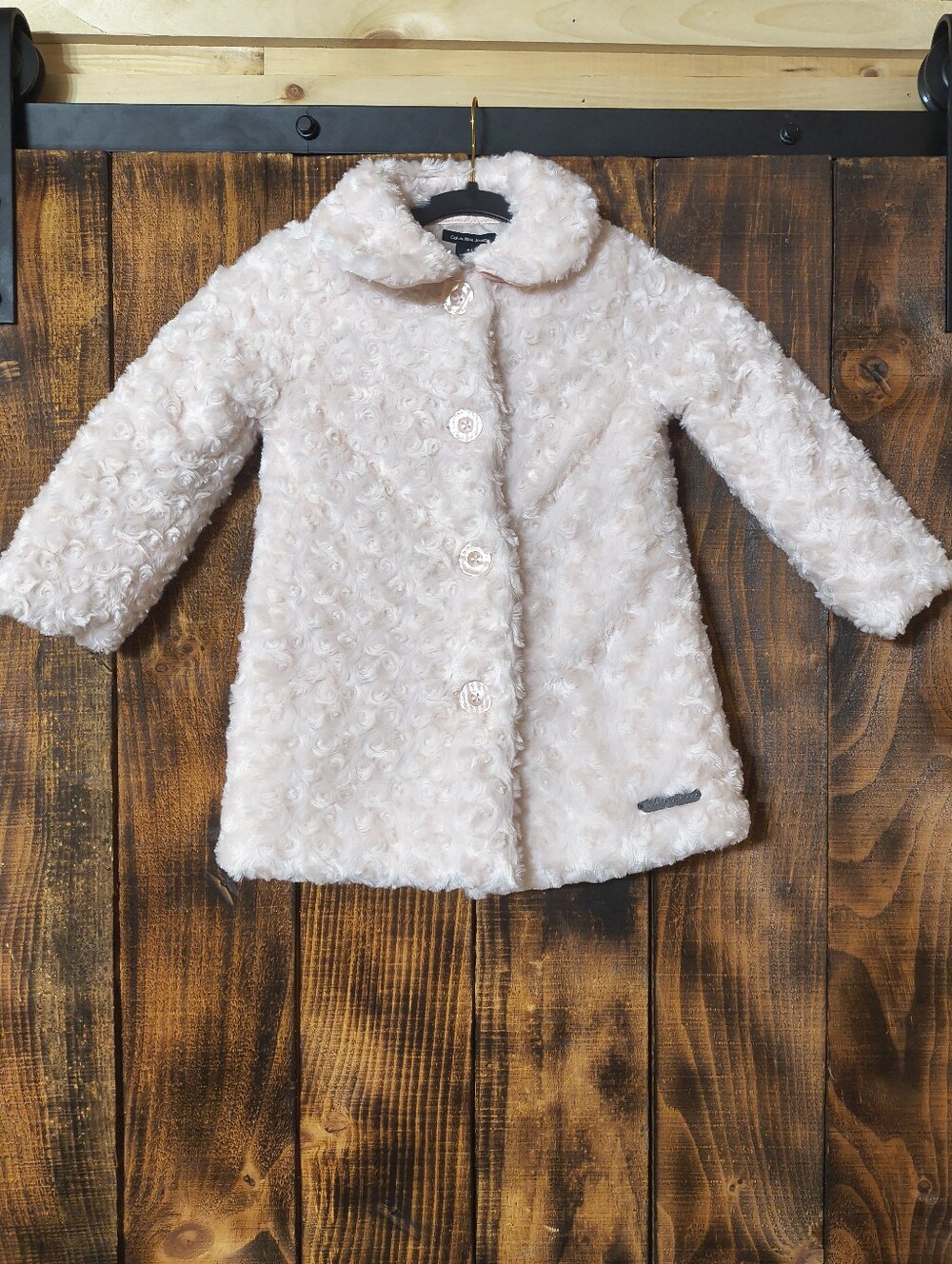 Calvin Klein Jeans Girls 4T Blush Pink Faux Fur Rosette Coat NWT